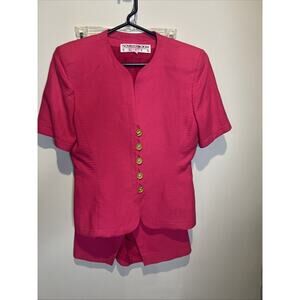 Novello-Bloom Suits Skirt Suit Hot Pink Sz 6 Gold Buttons